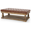 Hewlett Contemporary Ottoman, Weathered Cognac Faux Leather