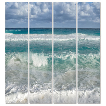 4-Piece Acrylic Picture of Foams, Sea Water and White Sandy Beach, 64"x72"