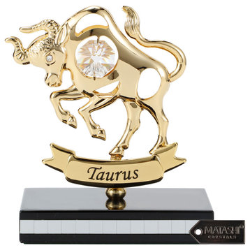 Matashi 24K Gold Plated Zodiac Astrological Figurine With Crystals, Taurus