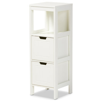 Cottage and Farmhouse White Finished 2-Drawer Wood Storage Cabinet