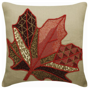 14 x 14 Red Leaf Motif Pillow