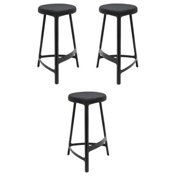 Home Square Hyku 30" Faux Leather Backless Bar Stool in Black - Set of 3
