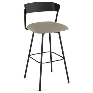 Amisco Ludwig Swivel Counter and Bar Stool, Greige Faux Leather / Black Metal, Counter Height