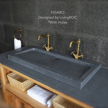 GRANITE TROUGH BATHROOM SINK 39"x19" IN TRENDY GRAY NATURAL STONE - FIGARO