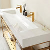 Soria Bath Vanity Brushed Gold Metal Support, Stone Sink Top, 72", No Mirror