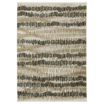 Banner Recycled P.E.T. Stripe Beige/Charcoal Fringed Area Rug, 3'10"x5'5"