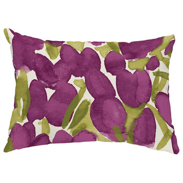 Sunset Tulip 14"x20" Floral Decorative Outdoor Pillow, Purple