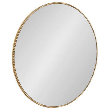 Gwendolyn Round Beaded Accent Wall Mirror, Gold 28" Diameter