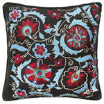 Bareens Designer Rugs - Bohemian Quach Silk  Embroidered Handmade Pillow - Embellish your home with this timeless casual chic handmade pillow made with gorgeous soft luxurious Silk. Hand Embroidered pattern on classy Silk Fabric with beautiful color combination and unique magnificent intricate design is a mesmerizing addition to any d�cor. This beautiful, elegant pillow features beautiful colors with unique design made by skilled artisans. An intricate design and exquisite coloration make this handmade pillow a standout piece in any decor.