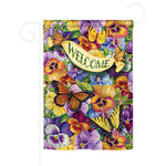 Breeze Decor - Floral Pansies With Butterflies 2-Sided Impression Garden Flag - Size: 13 Inches By 18.5 Inches - With A 3" Pole Sleeve. All Weather Resistant Pro Guard Polyester Soft to the Touch Material. Designed to Hang Vertically. Double Sided - Reads Correctly on Both Sides. Original Artwork Licensed by Breeze Decor. Eco Friendly Procedures. Proudly Produced in the United States of America. Pole Not Included.