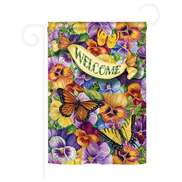 Floral Pansies With Butterflies 2-Sided Impression Garden Flag