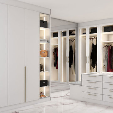 Glass Framed Wardrobe in White with Mirror Back Dressing by Inspired Elements