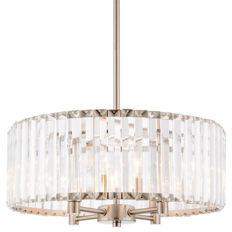 Kira Home Delilah 16" Crystal Drum Chandelier, Beveled Glass Panels