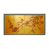 Oriental Furniture Plum Tree on Gold Leaf Room Divider, 18"