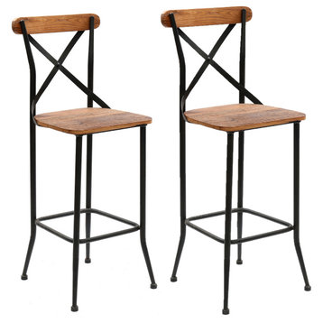 Maggie Set of 2 X-Back Bar Chairs With Metal Base