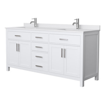 Beckett 72" White Double Vanity, White Cultured Marble Top