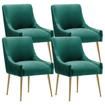 SEYNAR Glam Velvet Dining Chairs Set of 4,Upholstered Kitchen Side Accent Chair, Deep Green