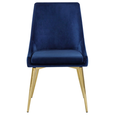 Karina Velvet Dining Chairs, Set of 2, Navy, Gold Base
