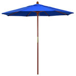 March Products - 7.5' Wood Umbrella, Pacific Blue - The classic look of a traditional wood market umbrella by California Umbrella is captured by the MARE design series.  The hallmark of the MARE series is the beautiful 100% marenti wood pole and rib system. The dark stained finish over a traditional marenti wood is perfect for outdoor dining rooms and poolside d- cor. The deluxe push lift system ensures a long lasting shade experience that commercial customers demand. This umbrella also features Sunbrella fabrics, which are built on a foundation of solution-dyed acrylic yarn, the most resilient and solid material for prolonged sun exposure, to offer even longer color retention rating than competing material sources.
