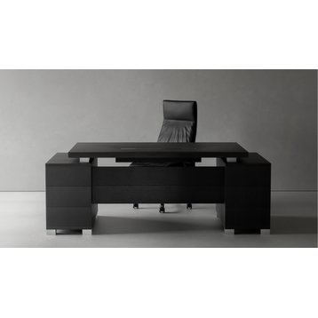 Zuri Furniture 79” Modern Ford Black Oak Wood Desk Letter/Legal Filing Drawers