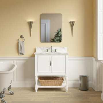 Beverly 30" Bathroom Vanity, White, Carrara Marble