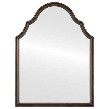 Liffey Framed Vanity Mirror, Peaks Cathedral, 24"x32", Rubbed Bronze