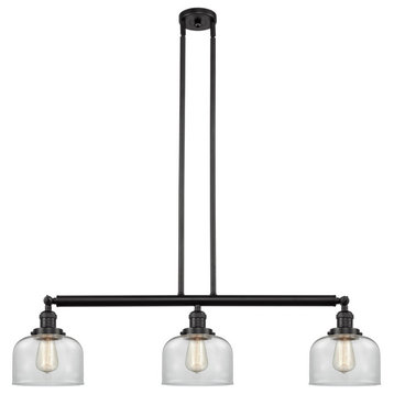 Large Bell 3-Light Island Light, Clear Glass, Oil Rubbed Bronze