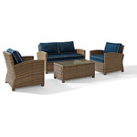 Crosley - Bradenton 4-Piece Outdoor Wicker Seating Set With Navy Cushions - Create a relaxing outdoor oasis with the Bradenton Outdoor Seating Set. This comfortable set includes a sofa, two armchairs and a coffee table. It is made from resin wicker, a durable material that won't fade or sag like traditional wicker. It comes with waterproof cushions, available in three hues, that add a pop of color to your outdoor space. Fuse state-of-the-art features with classic forms with Crosley.
