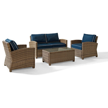 Bradenton 4-Piece Outdoor Wicker Seating Set With Navy Cushions