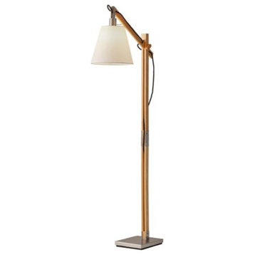 Natural Wood Floor Lamp With Adjustable Hinged Arm