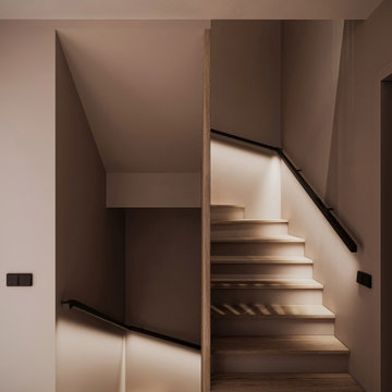 Wooden Staircase with Ambient Lighting