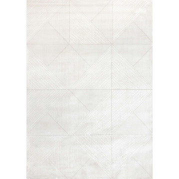 Hudson Collection Light Cream Triangular Lines Area Rug, 5'3"x7'7"