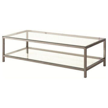 Bowery Hill Glass Top Contemporary Coffee Table in Black Nickel