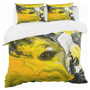 Yellow, White and Black Marbled Modern Bedding, Twin
