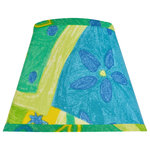 Aspen Creative Corporation - 32173 Hardback Empire Spider Lamp Shade, Blue, Yellow/Green Print 5"x9"x7" - Aspen Creative is dedicated to offering a wide assortment of attractive and well-priced portable lamps, kitchen pendants, vanity wall fixtures, outdoor lighting fixtures, lamp shades, and lamp accessories. We have in-house designers that follow current trends and develop cool new products to meet those trends. Product Detail