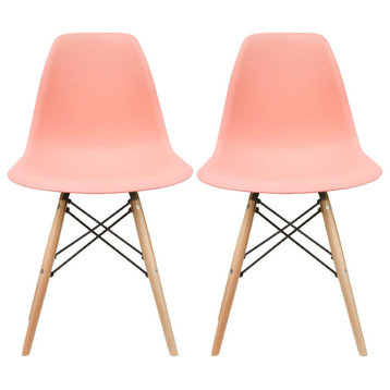 Modern Plastic Eiffel Chairs Dining Chair, Set of 2, Pink