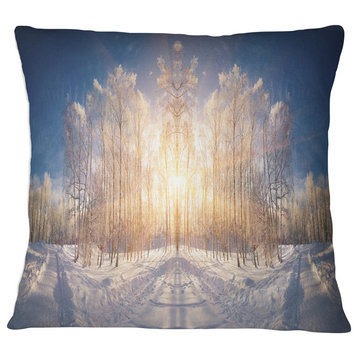 Horizontally Flipped Winter Land Landscape Printed Throw Pillow, 18"x18"