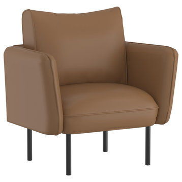 Modern Faux Leather Accent Chair, Saddle