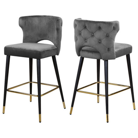 Kelly Velvet Stool (Set of 2), Gray