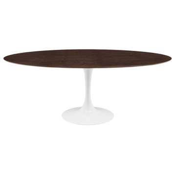 78" Dining Table, Oval, White Walnut, Metal, Modern, Bistro Hospitality