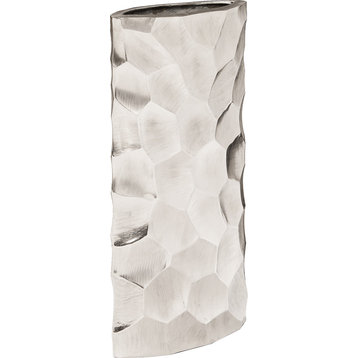 Hammered Oval Aluminum Vase - Silver, Tall