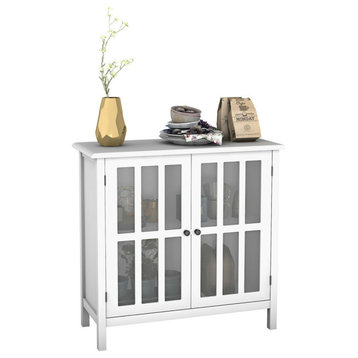Costway Storage Buffet Cabinet Glass Door Sideboard Console Table Display White