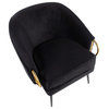 Claire Accent Chair, Black Steel, Black Velvet, Gold Steel Accents