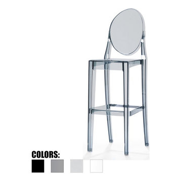 Designer Molded Plastic Bar Height Stools, Smoke, Single Chair