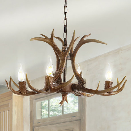 Eldora 26" Adjustable Resin Antler 4-Light Led Chandelier, Brown