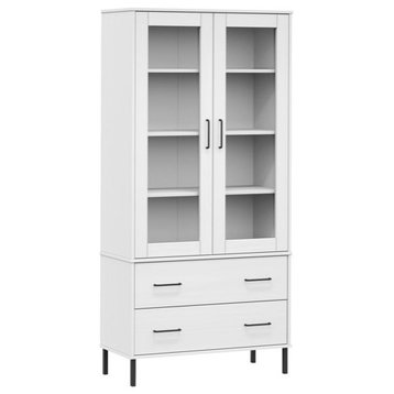 vidaXL Bookshelf Bookcase with Metal Legs Book Cabinet White Solid Wood OSLO