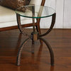 Minimalist Bronze Iron Round Glass Accent Table | Rustic Tripod Metal End Ribbed