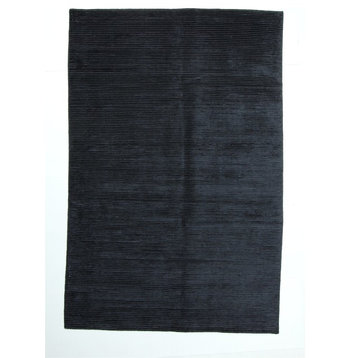 Modern Hand Knotted Rug, Black, 6'x9'