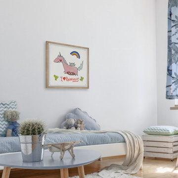 "Rainbow and Cactus Unicorn" Framed Painting Print