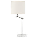 Hudson Valley Lighting - Essex 1-Light Table Lamp by Mark D. Sikes, Polished Nickel - Transformative in nature, Essex is designed with function at its core. Anchored by a chic marble base, the lamp acts like a swing-arm style, articulating to move where needed. Available as a table lamp or floor lamp in two finishes.